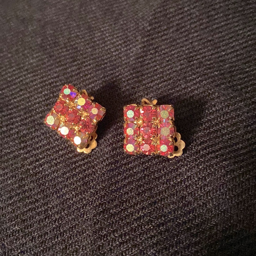 Luscious Pink Rhinestone Clip Earrings